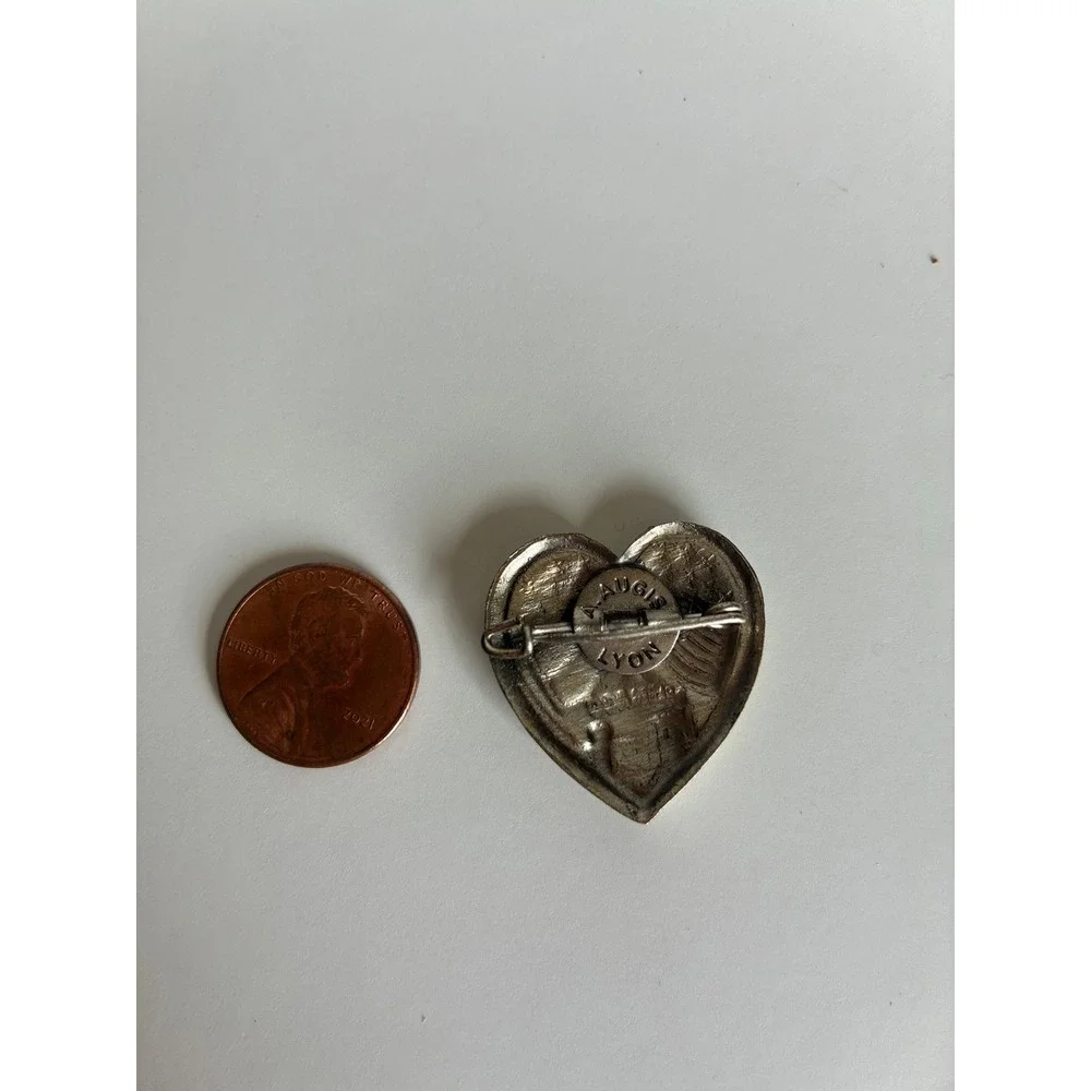 Vintage A. Augis Lyon Monaco USA Flag Heart Pin Enamel Lapel Badge Collectible